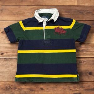 Polo Ralph Lauren 4T Boys Retro Rugby Shirt Large Logo Green Navy Yellow